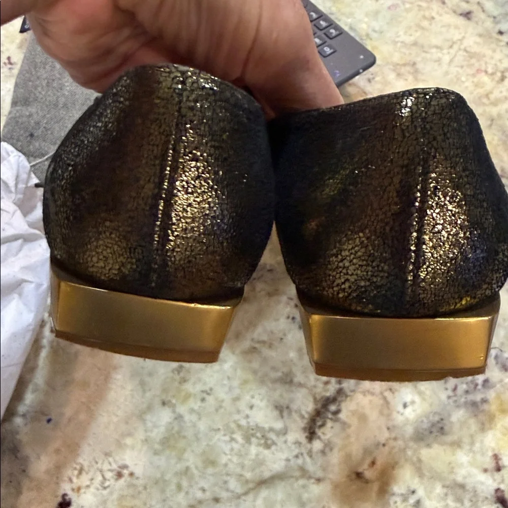 Ferragamo Gold Lana Loafers Gancini Square Toe 7.5B". - Picture 8 of 8